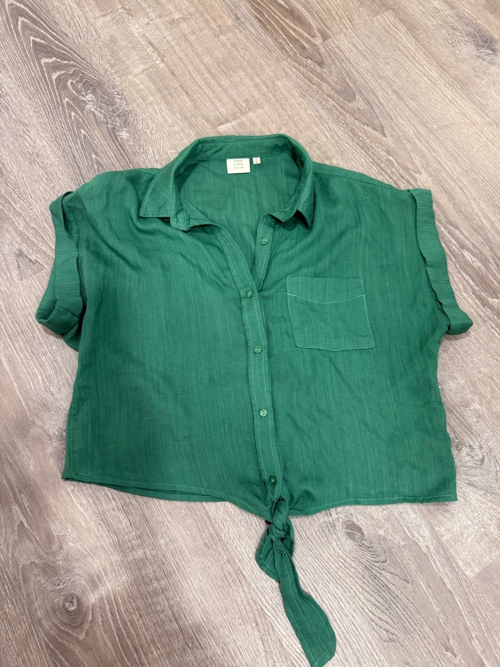 Good Luck Gem Green Tie-Front Button-Up Crop
